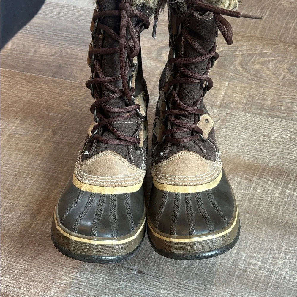 Sorel Joan of Arctic Snow Boots Women’s 7 Chocolate Waterproof Leather READ